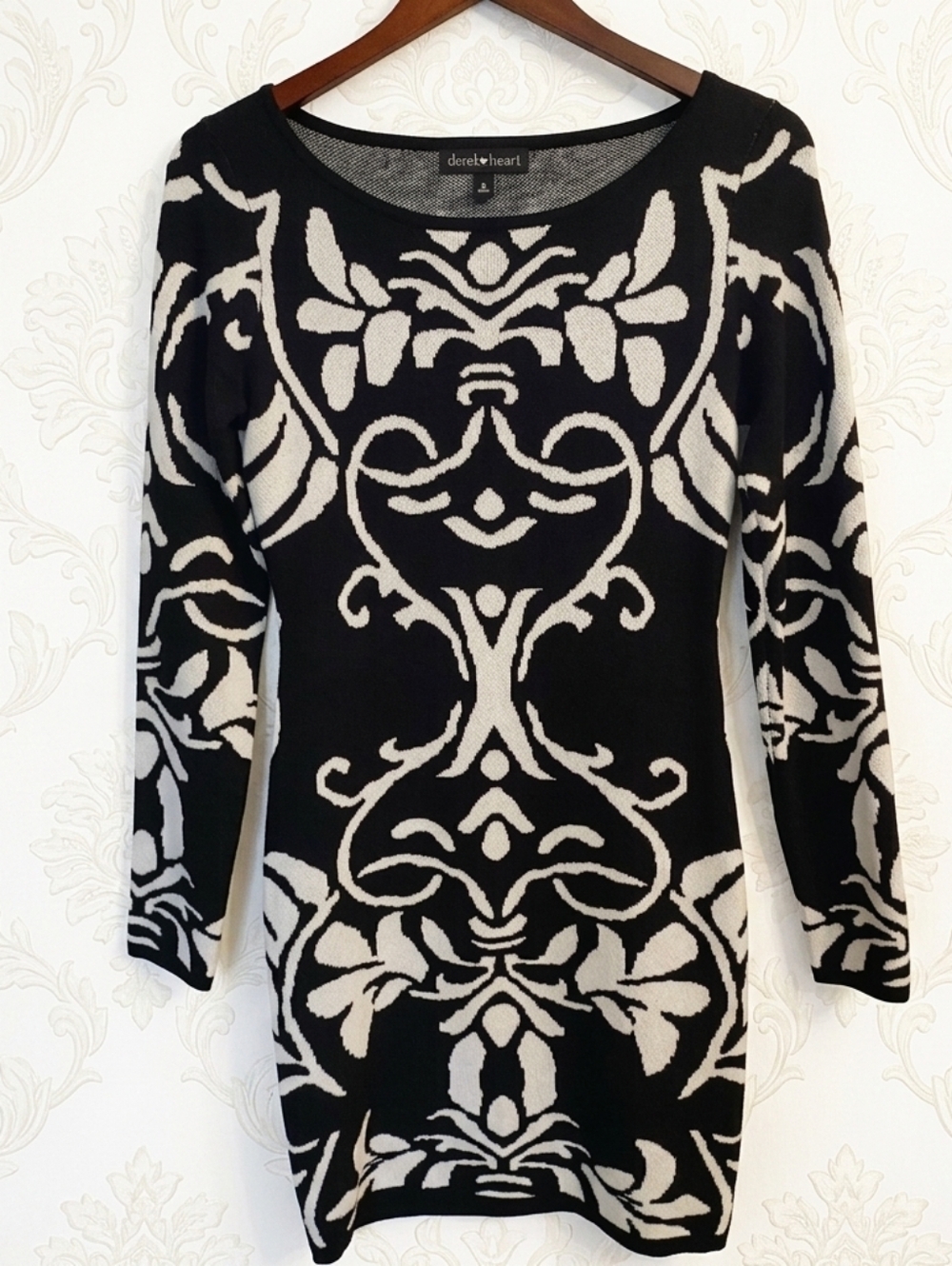Derek Heart Black & White Damask Sweater Dress, Size Medium
